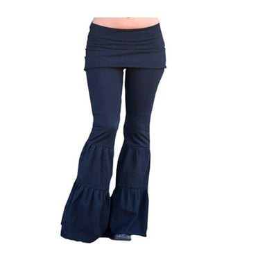 Women Solid High Waist Flare Wide Leg Chic Trousers Bell Bottom Yoga Pants Pop f